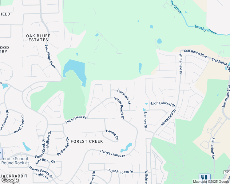 map of restaurants, bars, coffee shops, grocery stores, and more near 3118 Carnousty Street in Round Rock