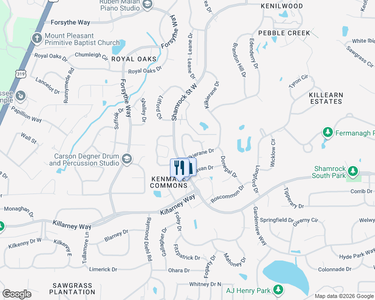 map of restaurants, bars, coffee shops, grocery stores, and more near 2803 Kilkierane Drive in Tallahassee