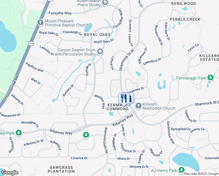 map of restaurants, bars, coffee shops, grocery stores, and more near 2702 Newmarket Circle in Tallahassee