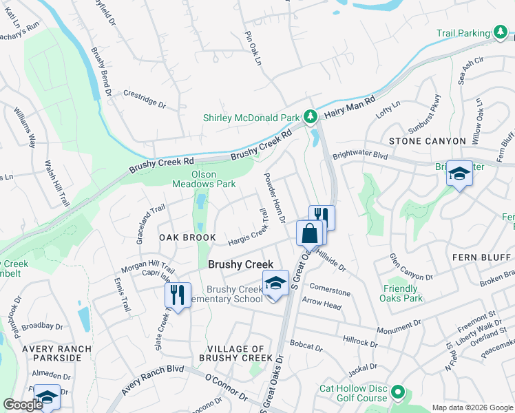 map of restaurants, bars, coffee shops, grocery stores, and more near 1448 Hargis Creek Trail in Austin