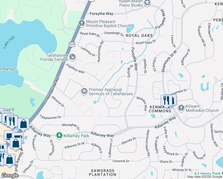 map of restaurants, bars, coffee shops, grocery stores, and more near 2361 Braeburn Circle in Tallahassee