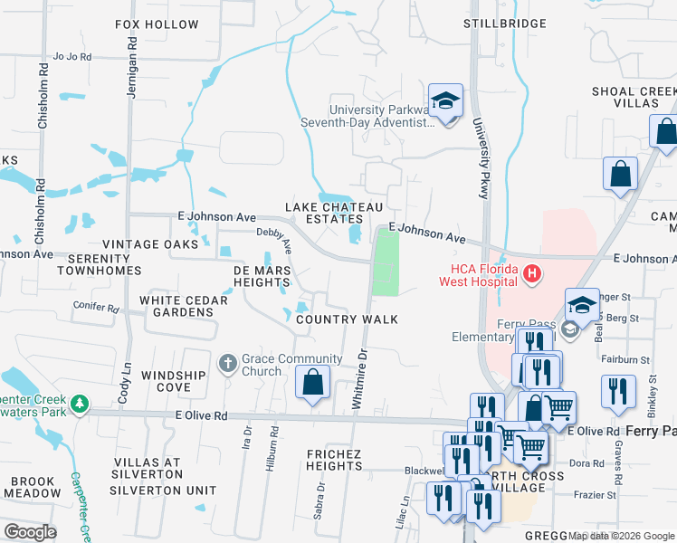 map of restaurants, bars, coffee shops, grocery stores, and more near 8400 Country Walk Drive in Pensacola
