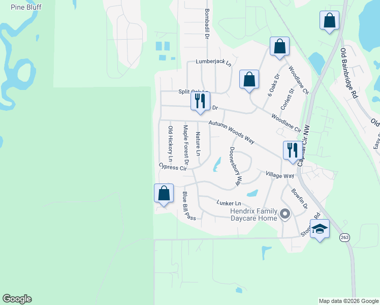 map of restaurants, bars, coffee shops, grocery stores, and more near 5660 Maple Forest Drive in Tallahassee