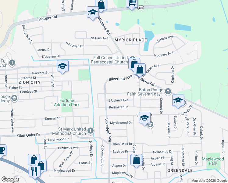 map of restaurants, bars, coffee shops, grocery stores, and more near 6687 East Upland Avenue in Baton Rouge