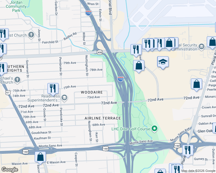 map of restaurants, bars, coffee shops, grocery stores, and more near 7365 Sussex Street in Baton Rouge