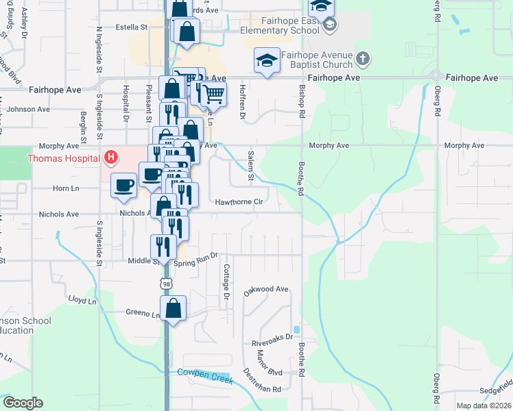 map of restaurants, bars, coffee shops, grocery stores, and more near 408 Scarlett Avenue in Fairhope
