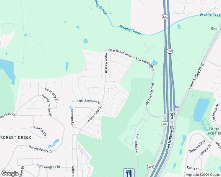map of restaurants, bars, coffee shops, grocery stores, and more near 508 Elm Park Street in Hutto
