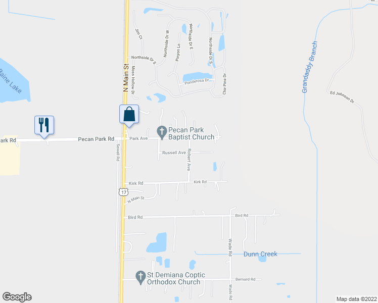 map of restaurants, bars, coffee shops, grocery stores, and more near 15326 Roberts Avenue in Jacksonville