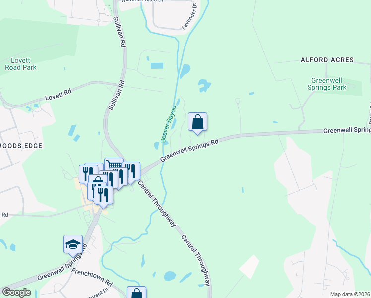 map of restaurants, bars, coffee shops, grocery stores, and more near 15031 Greenwell Springs Road in Central