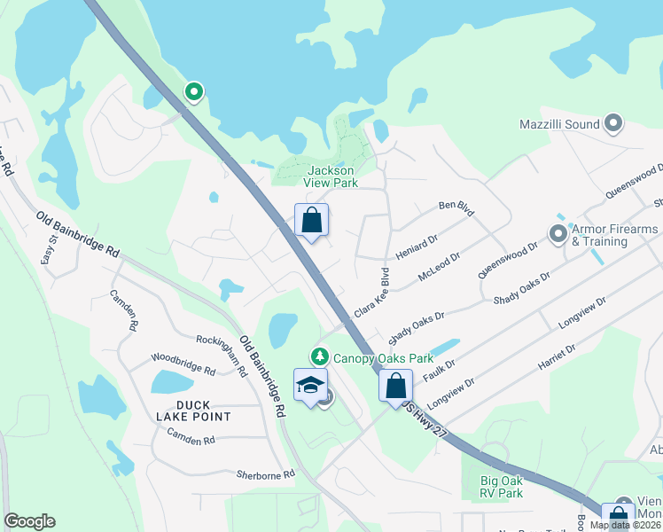 map of restaurants, bars, coffee shops, grocery stores, and more near 2414 Manzanita Court in Tallahassee