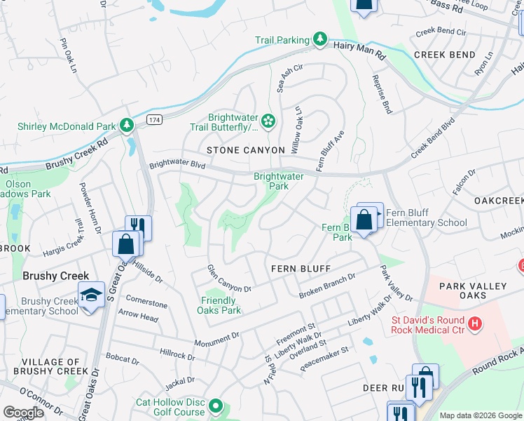 map of restaurants, bars, coffee shops, grocery stores, and more near 17728 Box Canyon Terrace in Round Rock
