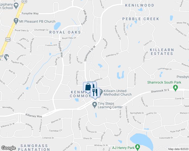 map of restaurants, bars, coffee shops, grocery stores, and more near 3740 Donovan Drive in Tallahassee