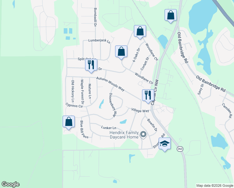 map of restaurants, bars, coffee shops, grocery stores, and more near 4561 Hickory Forest Circle in Tallahassee