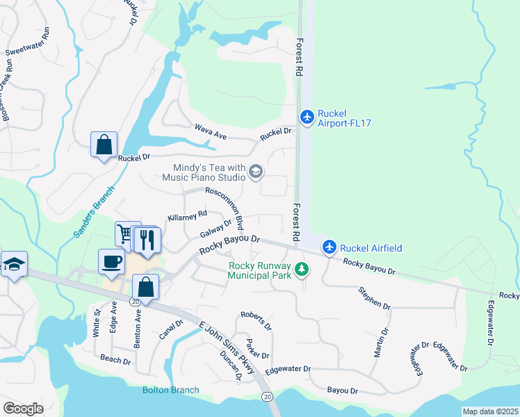 map of restaurants, bars, coffee shops, grocery stores, and more near 404 Bally Way in Niceville
