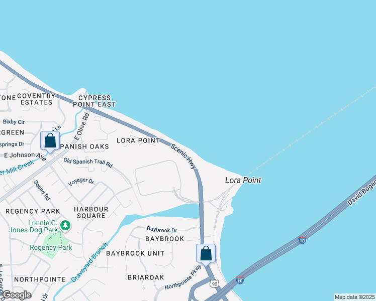 map of restaurants, bars, coffee shops, grocery stores, and more near 8556 Scenic Highway in Pensacola