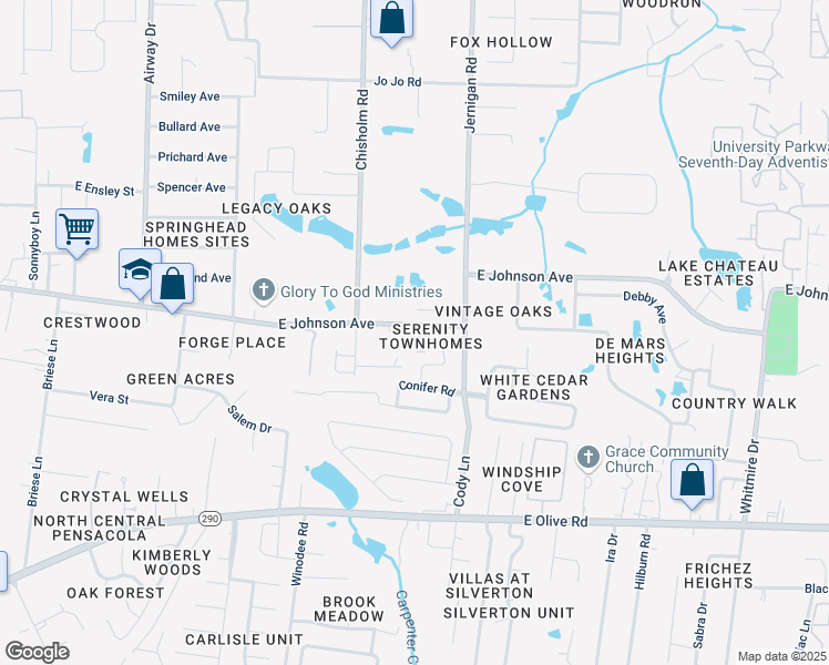 map of restaurants, bars, coffee shops, grocery stores, and more near 926 East Johnson Avenue in Pensacola