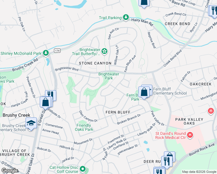 map of restaurants, bars, coffee shops, grocery stores, and more near 17728 Box Canyon Terrace in Round Rock