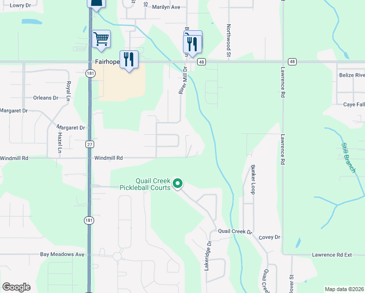 map of restaurants, bars, coffee shops, grocery stores, and more near 10513 South Side Loop in Fairhope