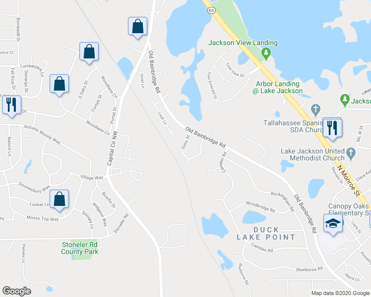 map of restaurants, bars, coffee shops, grocery stores, and more near 4864 Easy Street in Tallahassee