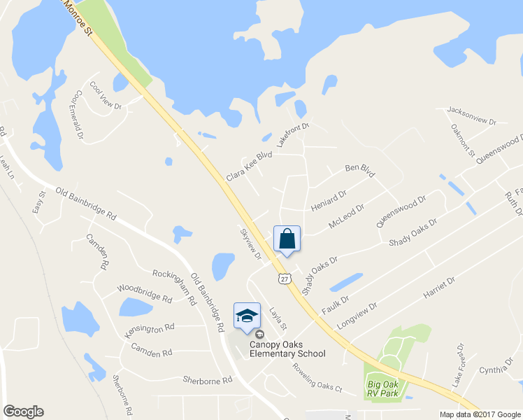 map of restaurants, bars, coffee shops, grocery stores, and more near 2414 Manzanita Court in Tallahassee