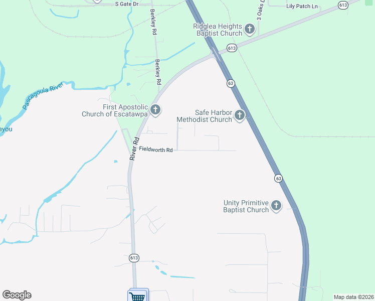map of restaurants, bars, coffee shops, grocery stores, and more near 3912 Fieldworth Road in Moss Point
