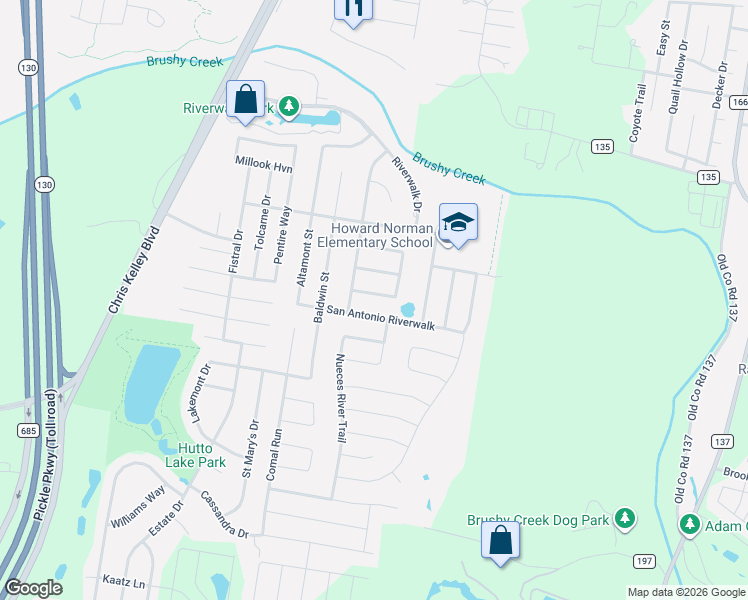 map of restaurants, bars, coffee shops, grocery stores, and more near 222 Killian Loop in Hutto