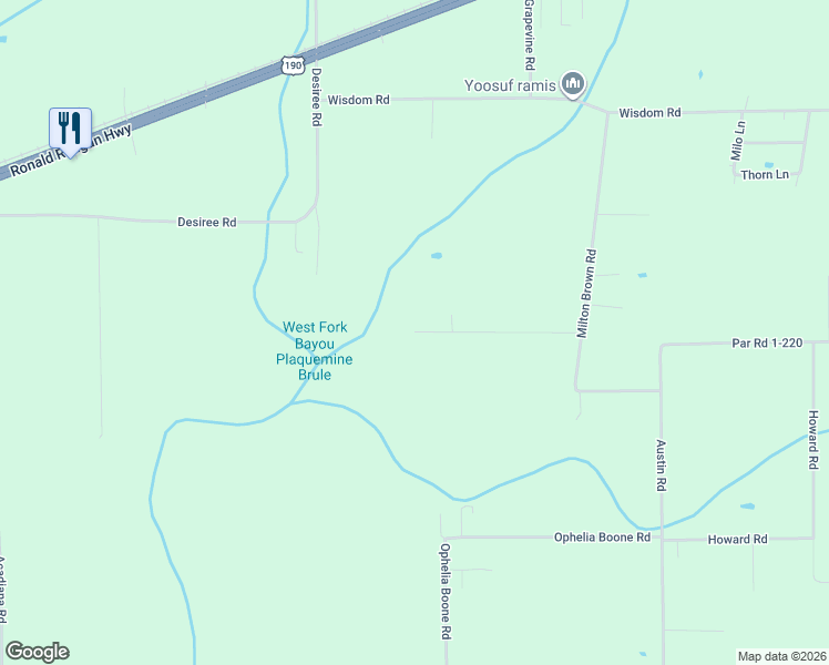map of restaurants, bars, coffee shops, grocery stores, and more near 133 Narcisse Lacour Road in Opelousas