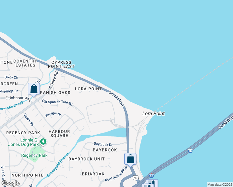 map of restaurants, bars, coffee shops, grocery stores, and more near 8556 Scenic Highway in Pensacola