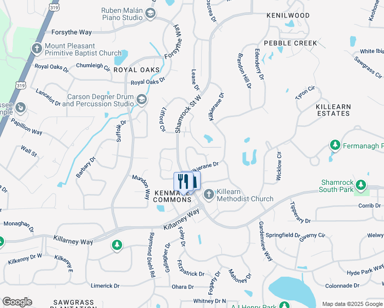 map of restaurants, bars, coffee shops, grocery stores, and more near 3740 Donovan Drive in Tallahassee