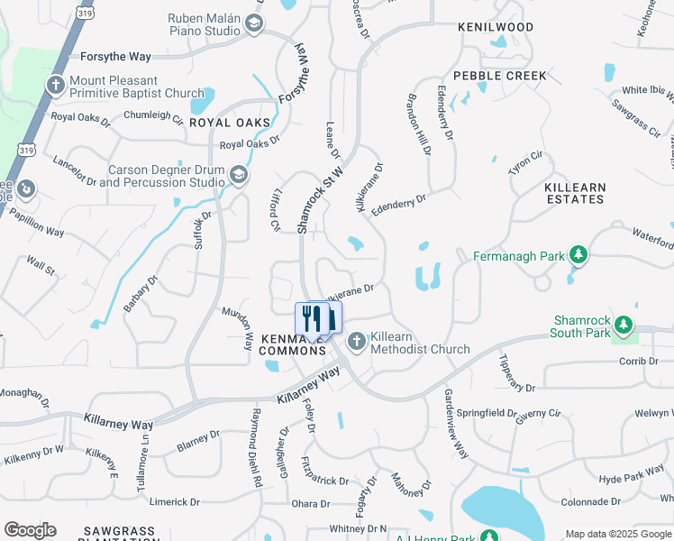 map of restaurants, bars, coffee shops, grocery stores, and more near 3693 Donovan Drive in Tallahassee
