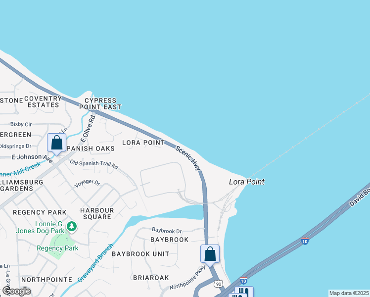 map of restaurants, bars, coffee shops, grocery stores, and more near 8500 Scenic Highway in Pensacola