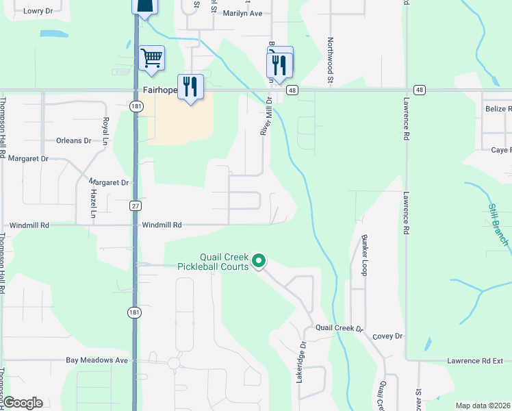 map of restaurants, bars, coffee shops, grocery stores, and more near 10513 South Side Loop in Fairhope