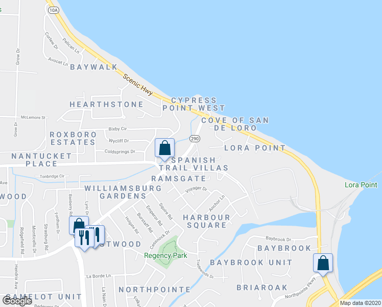 map of restaurants, bars, coffee shops, grocery stores, and more near 4679 Calle Ladera in Pensacola