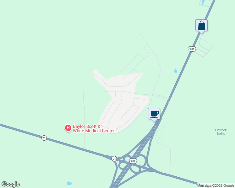 map of restaurants, bars, coffee shops, grocery stores, and more near 105 Standing Rock Lane in Marble Falls