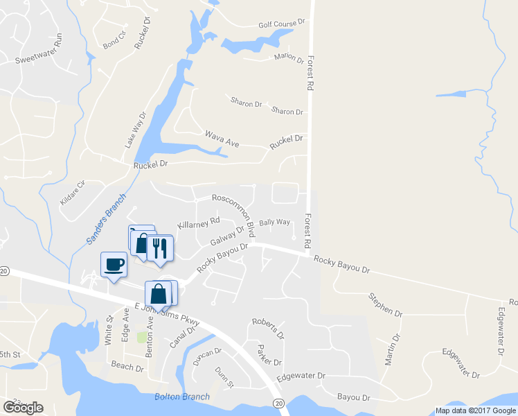 map of restaurants, bars, coffee shops, grocery stores, and more near 503 Wexford Drive in Niceville