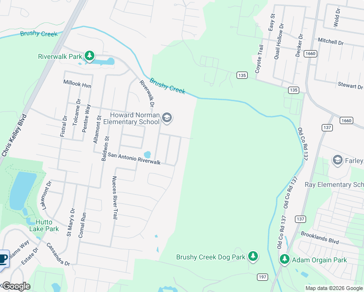 map of restaurants, bars, coffee shops, grocery stores, and more near 107 Liard River Road in Hutto