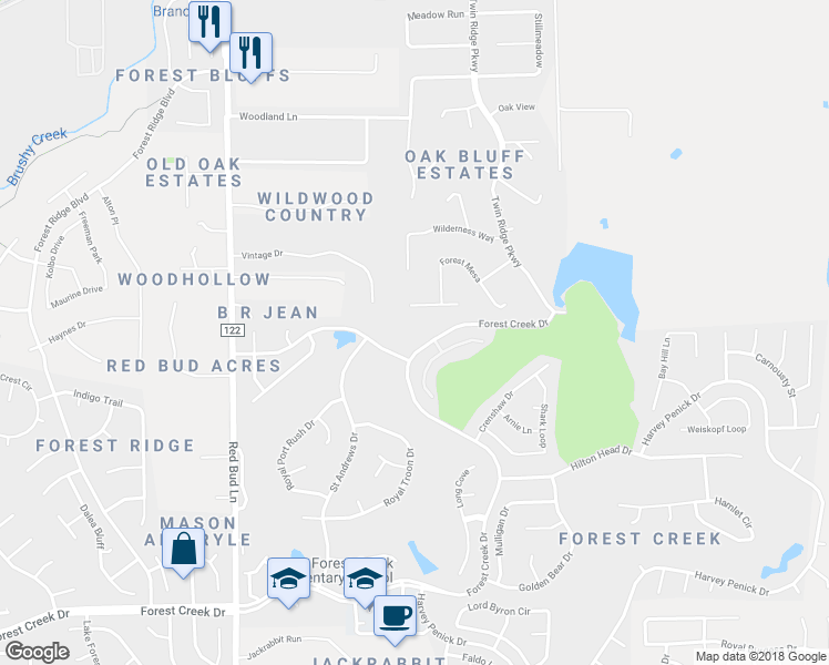 map of restaurants, bars, coffee shops, grocery stores, and more near 3812 Forest Creek Drive in Round Rock