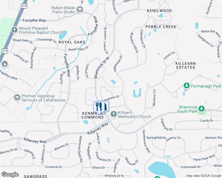 map of restaurants, bars, coffee shops, grocery stores, and more near 3740 Donovan Drive in Tallahassee