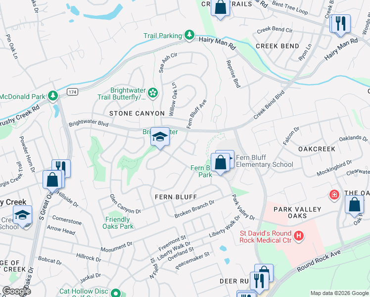 map of restaurants, bars, coffee shops, grocery stores, and more near 8404 Ironweed Run in Round Rock