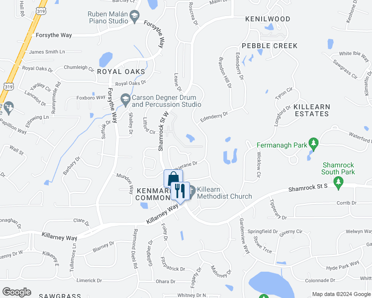 map of restaurants, bars, coffee shops, grocery stores, and more near 3740 Donovan Drive in Tallahassee