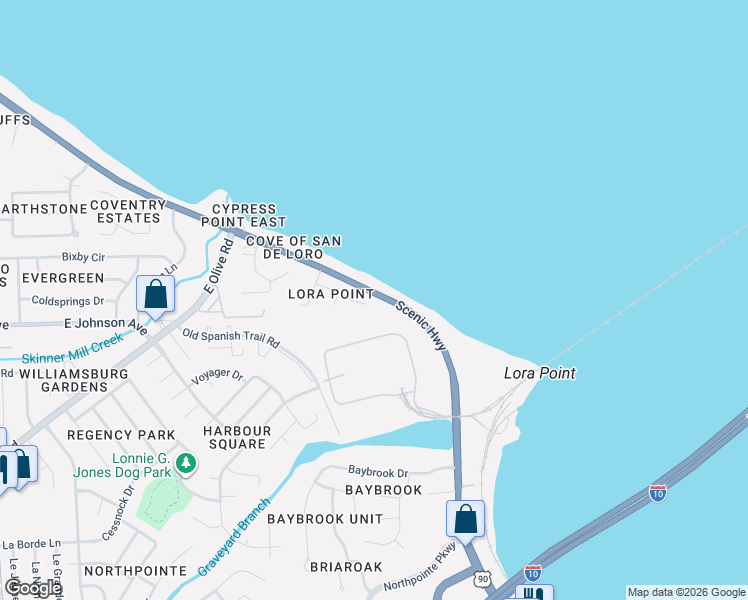 map of restaurants, bars, coffee shops, grocery stores, and more near 8502 Punta Lora in Pensacola