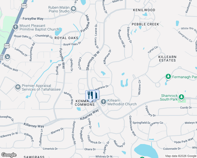 map of restaurants, bars, coffee shops, grocery stores, and more near 3740 Donovan Drive in Tallahassee