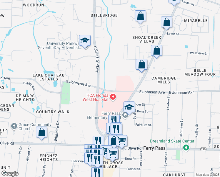 map of restaurants, bars, coffee shops, grocery stores, and more near 2008 East Johnson Avenue in Pensacola