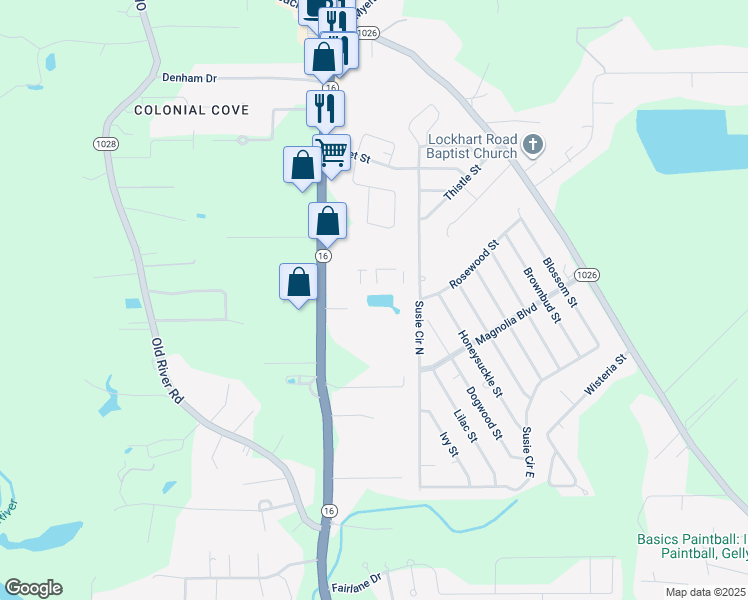 map of restaurants, bars, coffee shops, grocery stores, and more near 31050 Louisiana 16 in Denham Springs