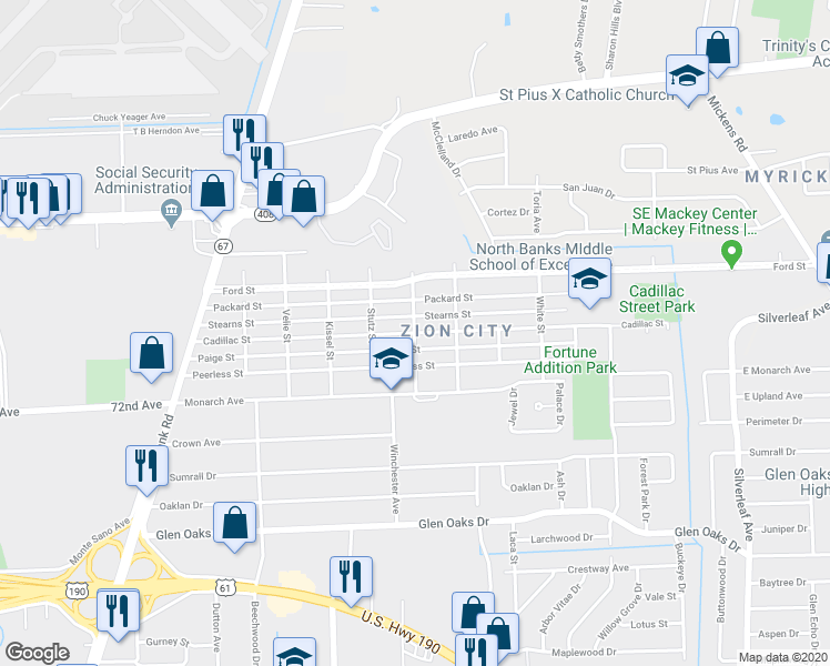 map of restaurants, bars, coffee shops, grocery stores, and more near 7498 Simplex Street in Baton Rouge