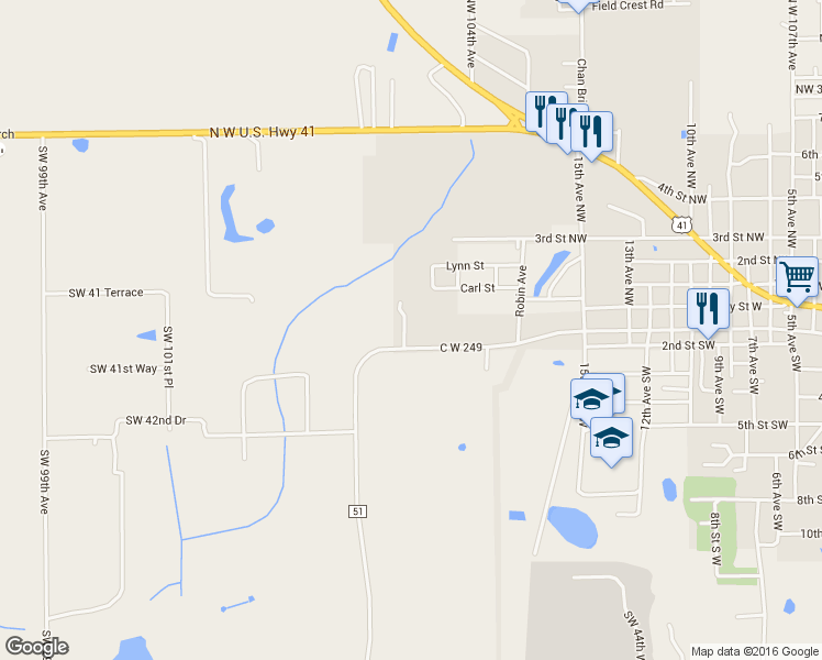 map of restaurants, bars, coffee shops, grocery stores, and more near 11966 Southwest Co Road 249 in Jasper