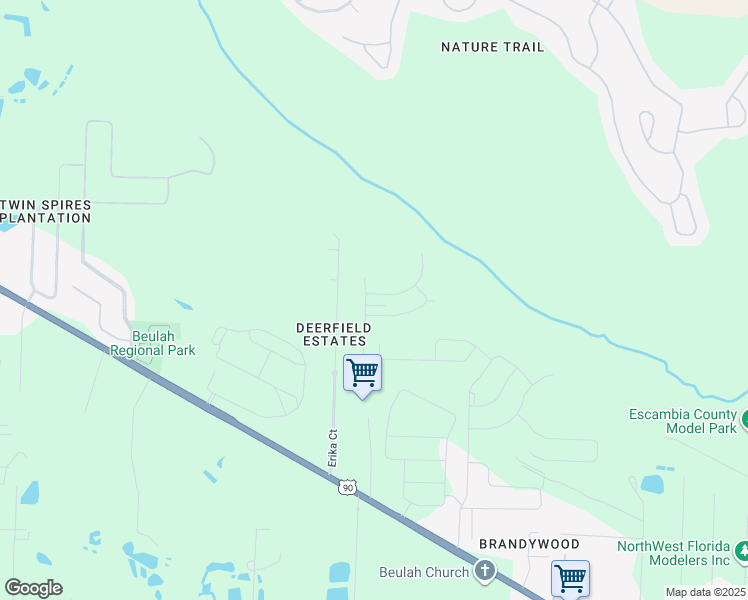 map of restaurants, bars, coffee shops, grocery stores, and more near 4118 Erika Court in Pensacola