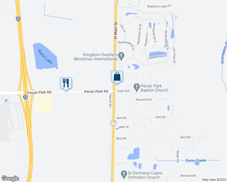 map of restaurants, bars, coffee shops, grocery stores, and more near 29 Pecan Park Rd in Jacksonville