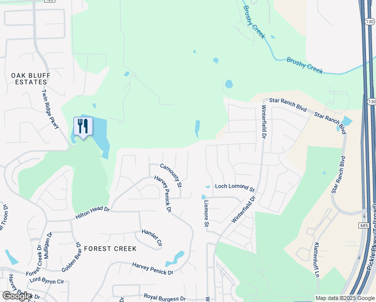map of restaurants, bars, coffee shops, grocery stores, and more near 3699 Carnousty Cove in Round Rock