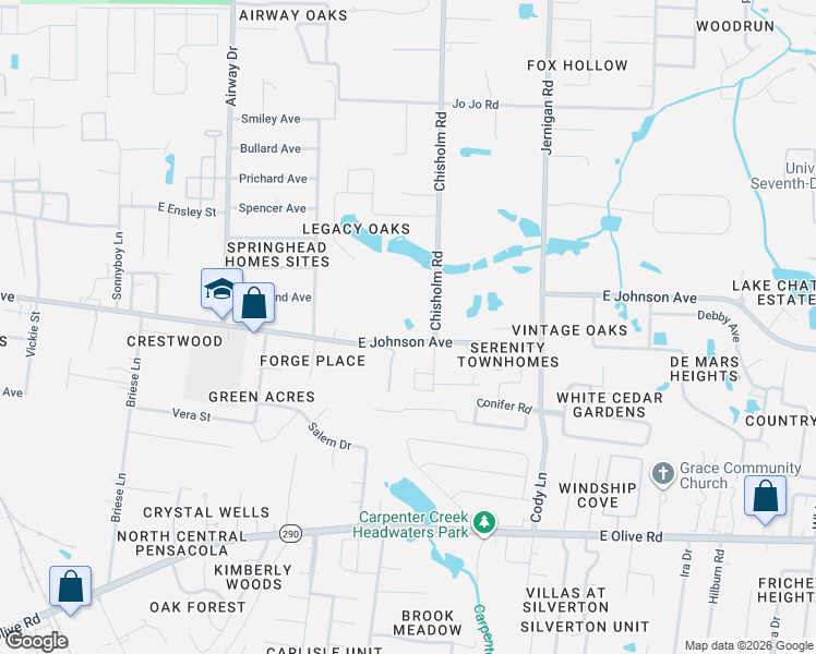 map of restaurants, bars, coffee shops, grocery stores, and more near 820 East Johnson Avenue in Pensacola